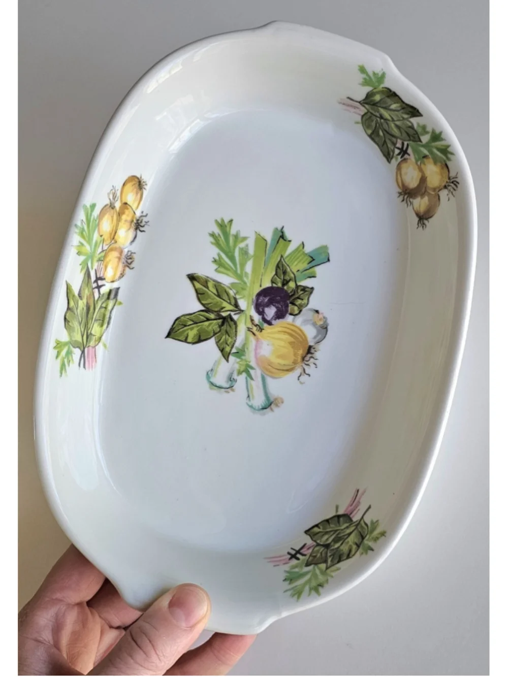 Haviland Limoges Aluminite Frugier Oval Casserole Baker Dish, Onion Harvest 9.5
